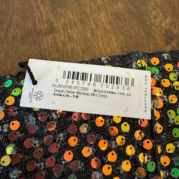Nasty Gal Sequin Denim Bandeau Mini Dress, sz 12 - Picture 6 of 7